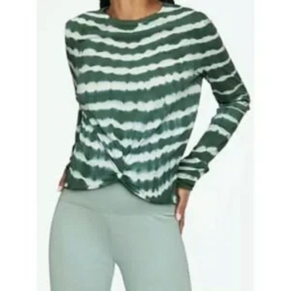 LIKE NEW! Women's Victoria's Secret PINK Teal/White Tie Dye 3/4 Crop - MEDIUM - Picture 3 of 10